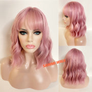 Short pink curly wig